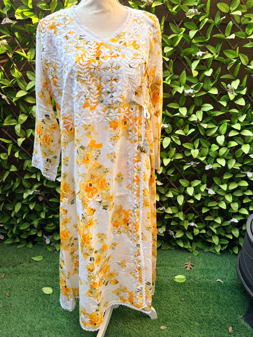 Angrakha Printed Mal Cotton Chikankari