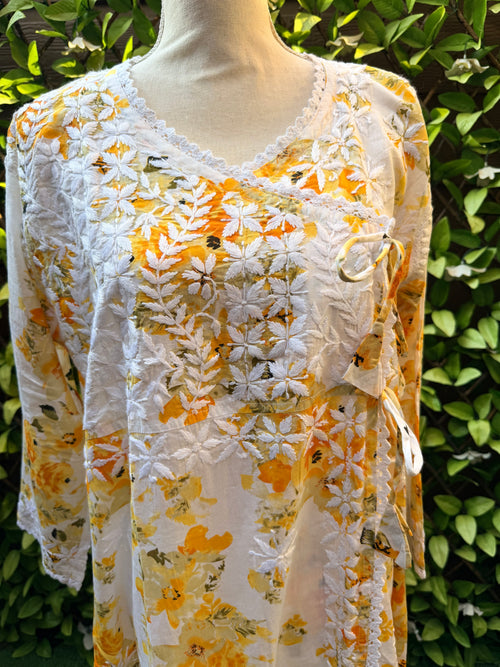 Angrakha Printed Mal Cotton Chikankari