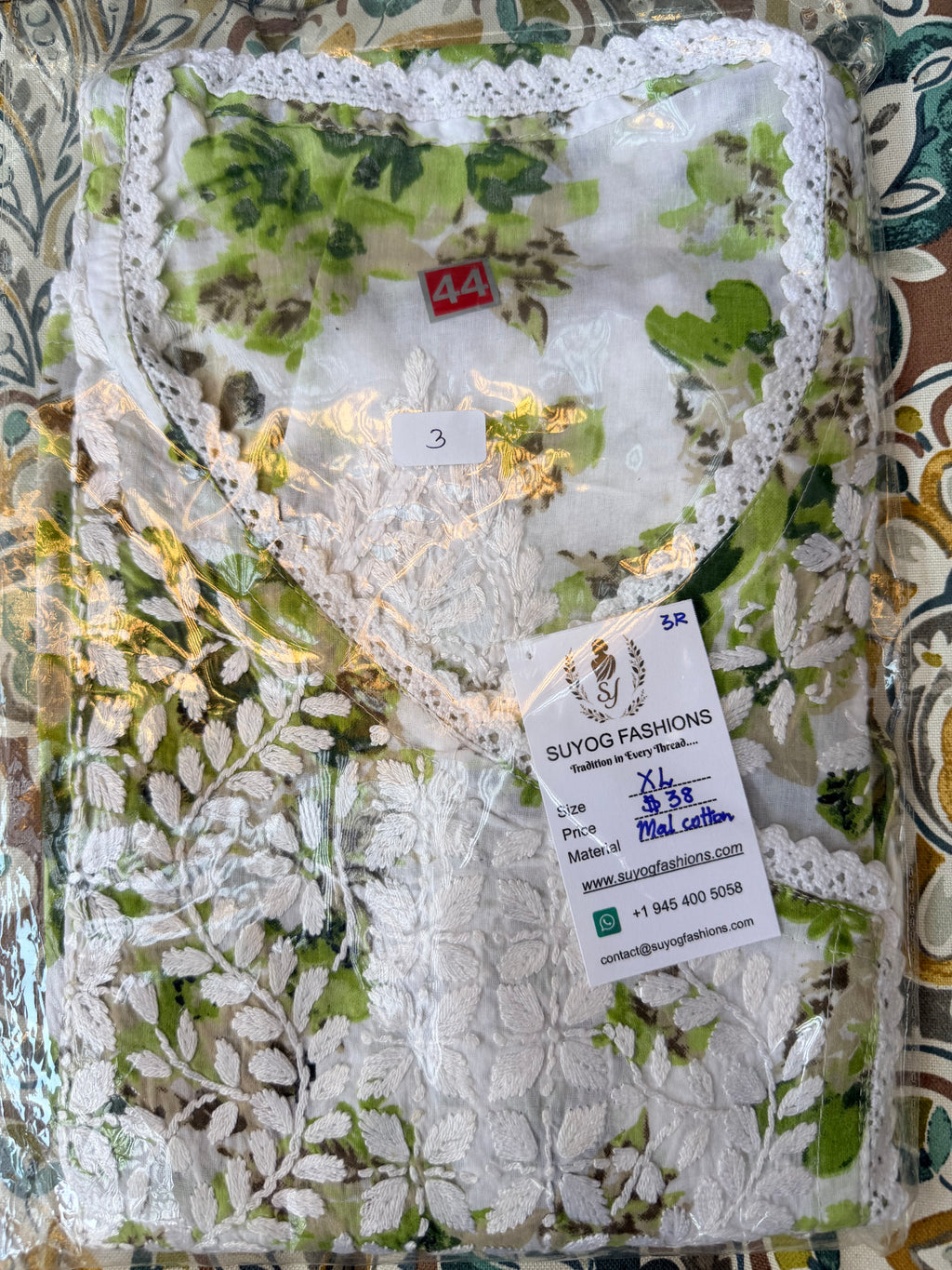 Angrakha Printed Mal Cotton Chikankari