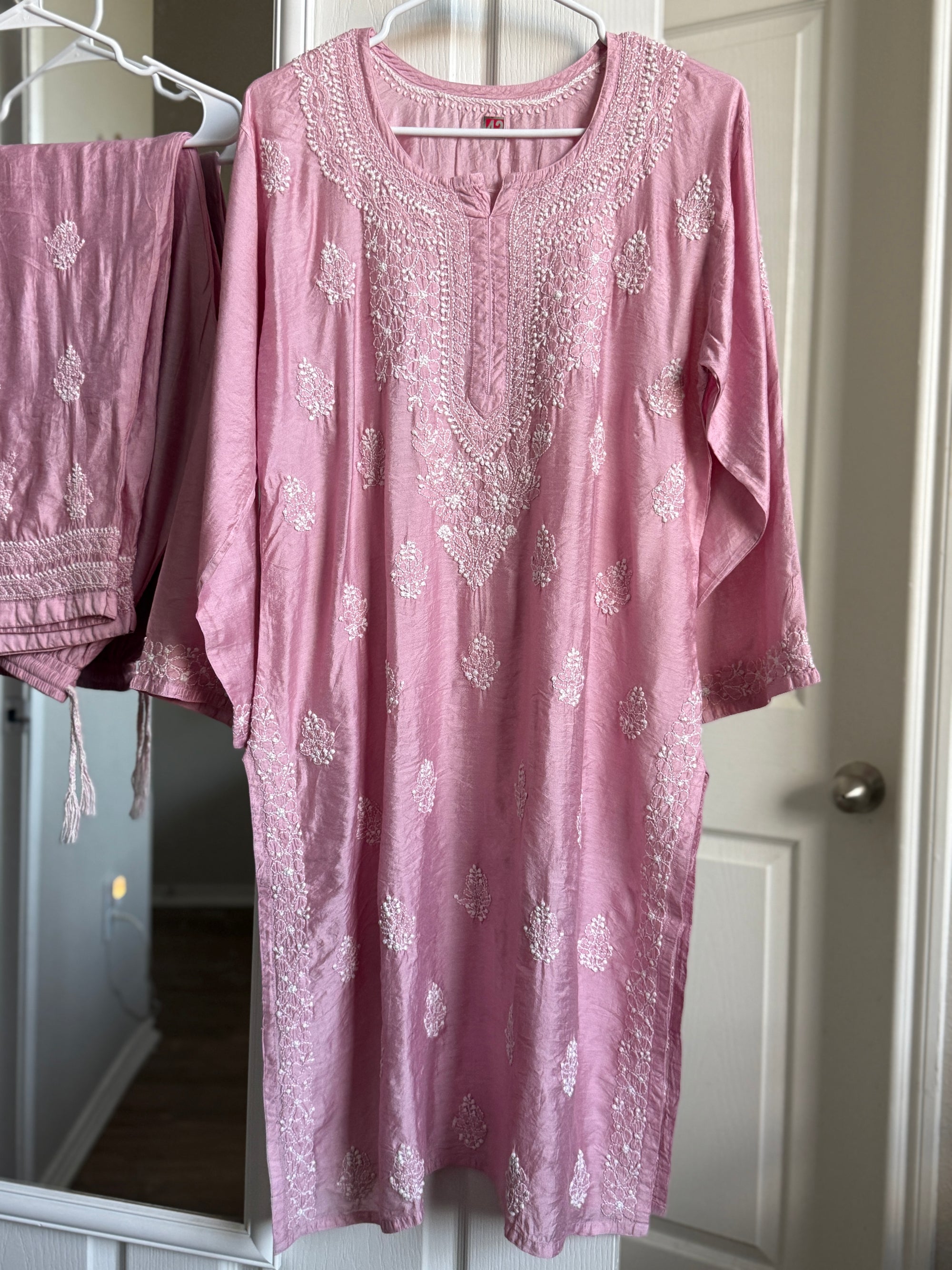 Chanderi Chikankari Kurti With matching Pants