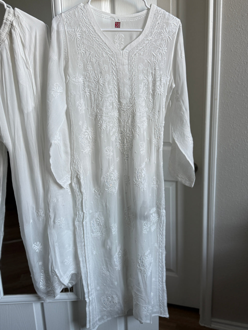 White Viscose Chikankari  Kurti Palazzo and Shameez