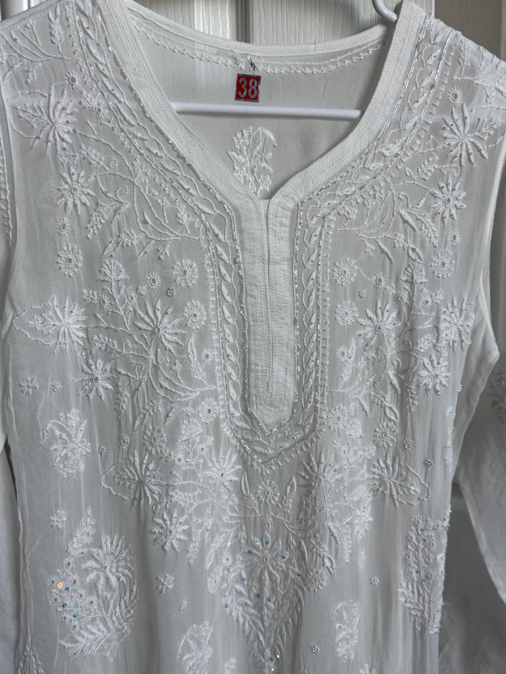 White Viscose Chikankari  Kurti Palazzo and Shameez