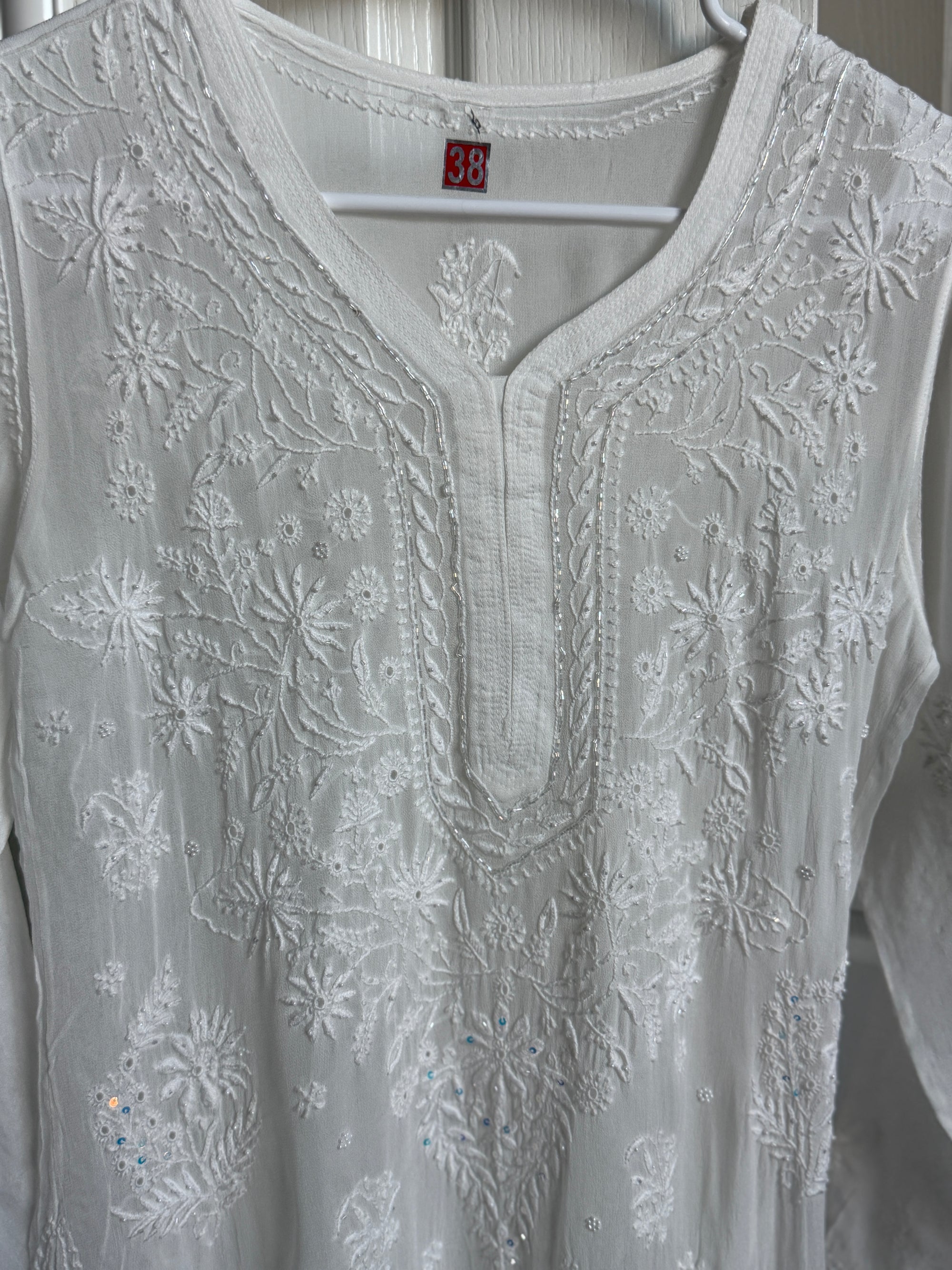 White Viscose Chikankari  Kurti Palazzo and Shameez