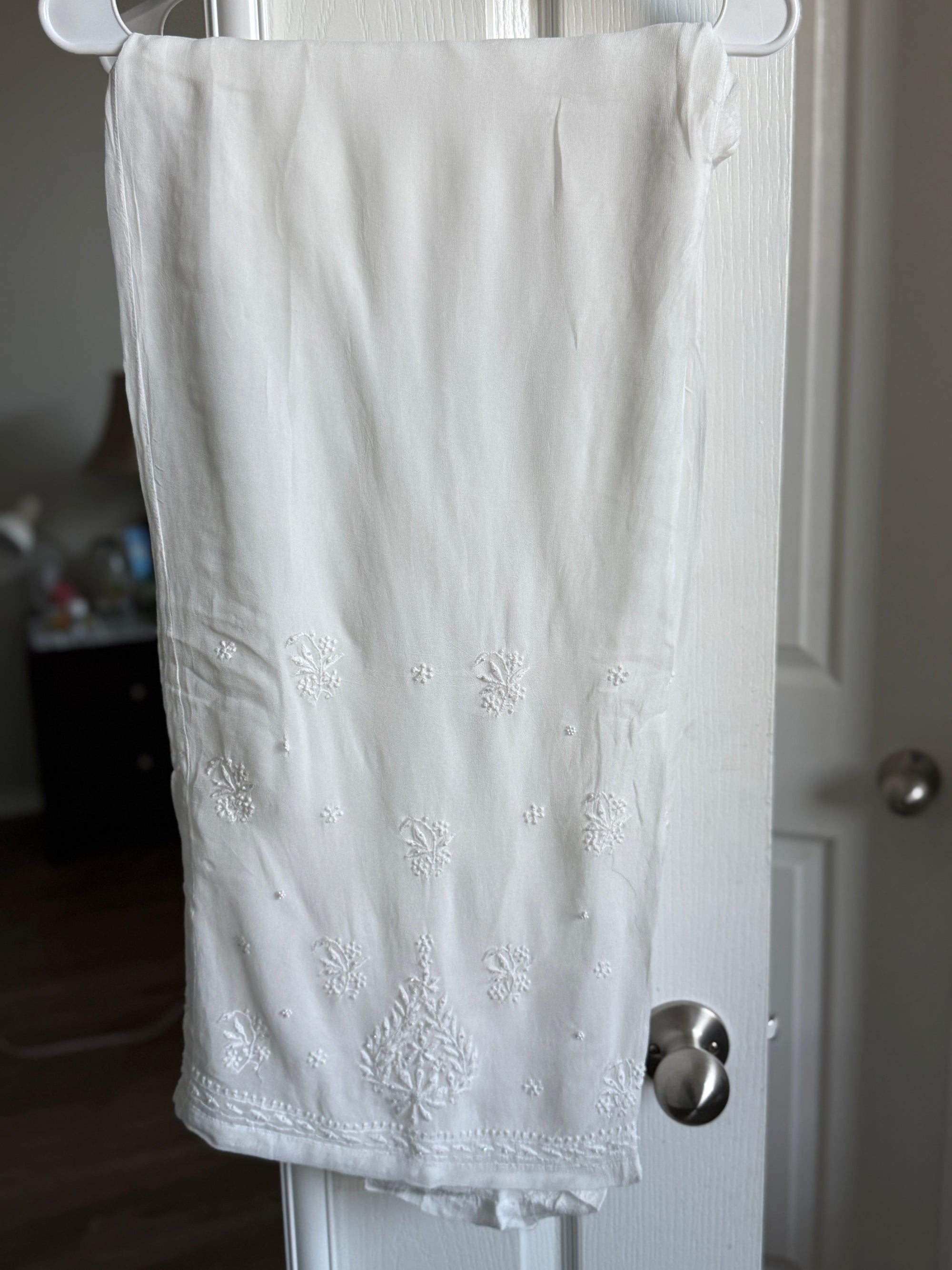 White Viscose Chikankari  Kurti Palazzo and Shameez