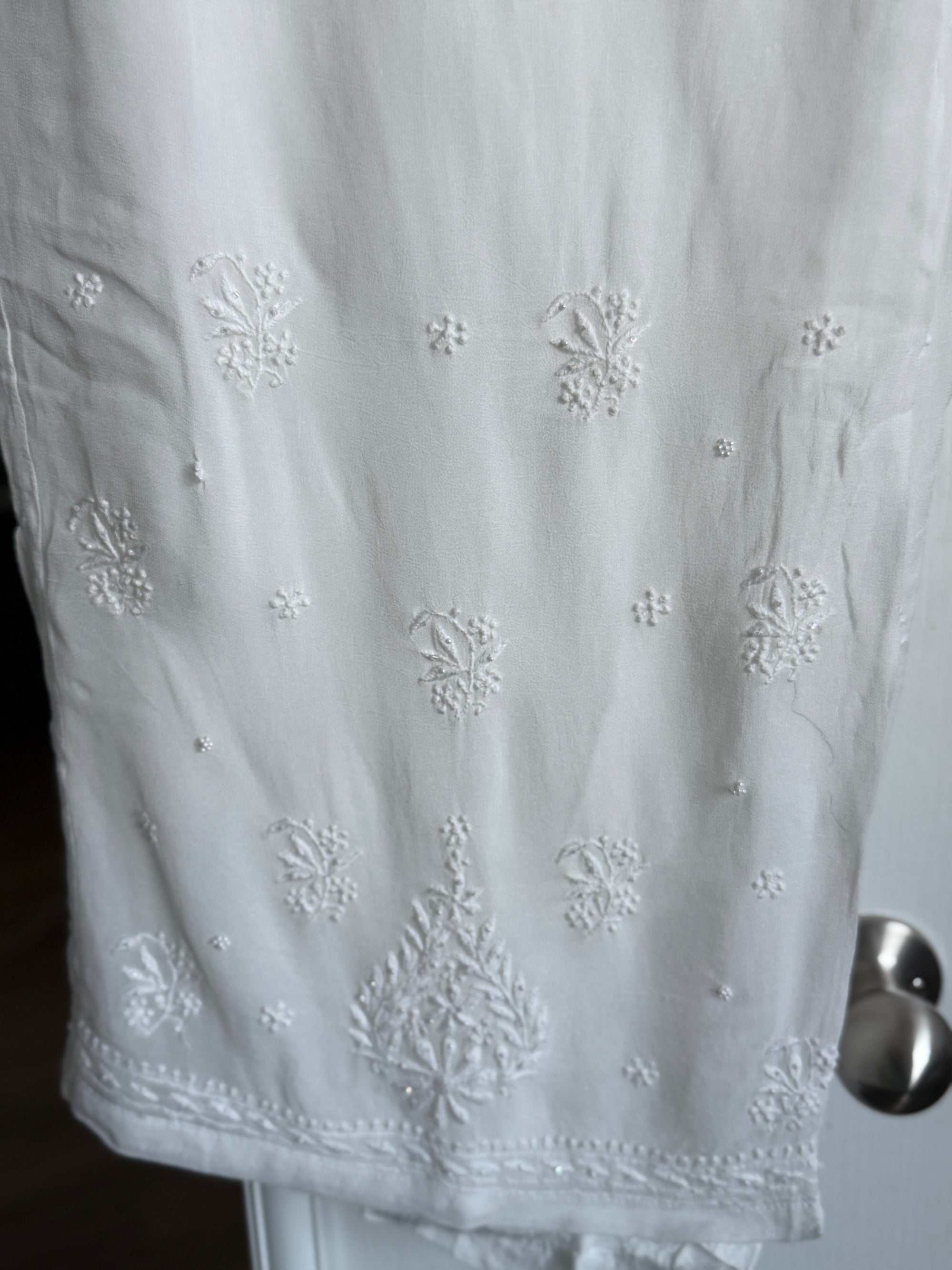 White Viscose Chikankari  Kurti Palazzo and Shameez