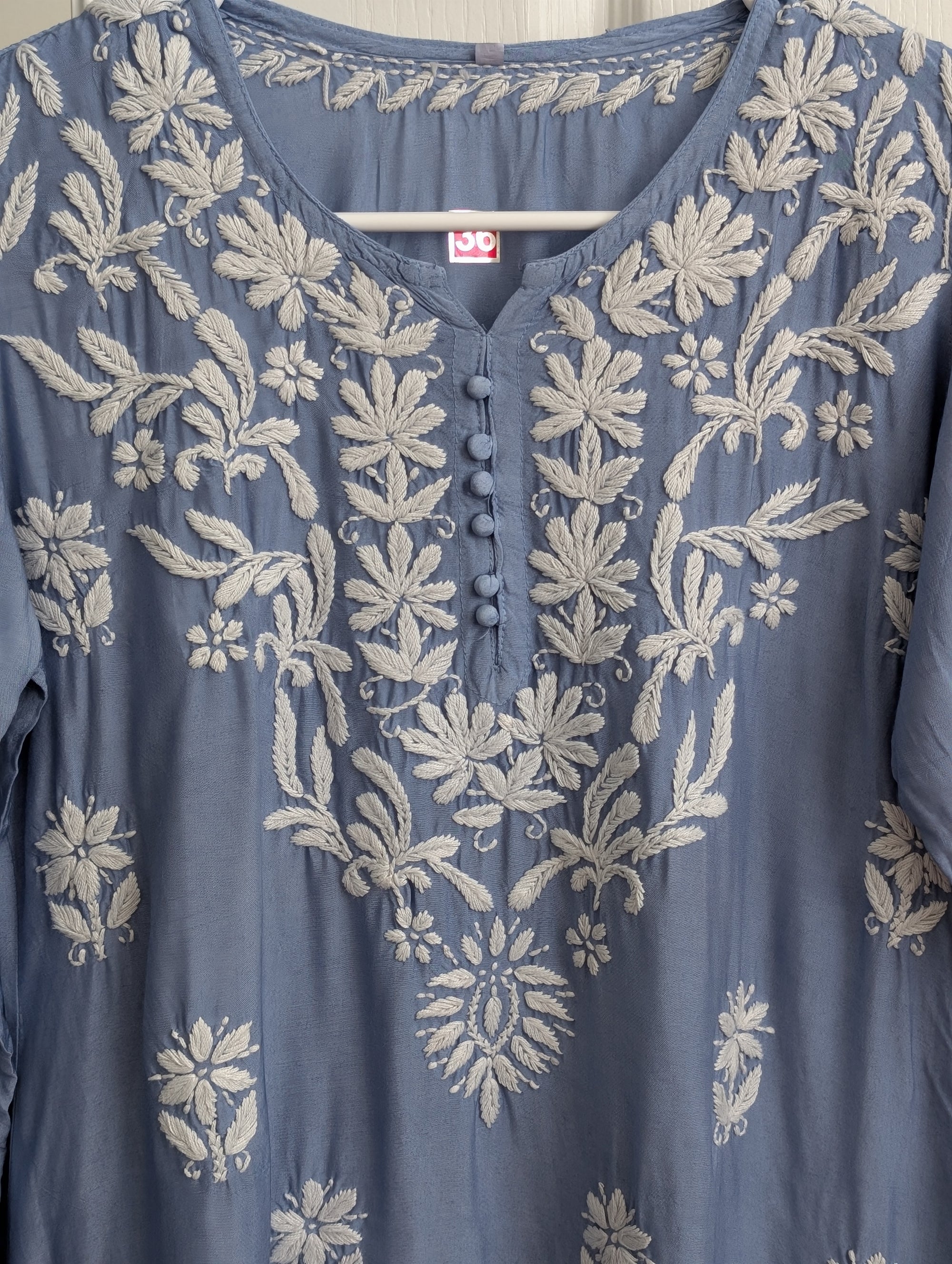 Blue Chanderi Chikankari Short Top
