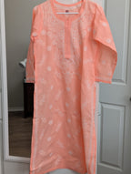Pastel Peach Chikankari Long Kurti