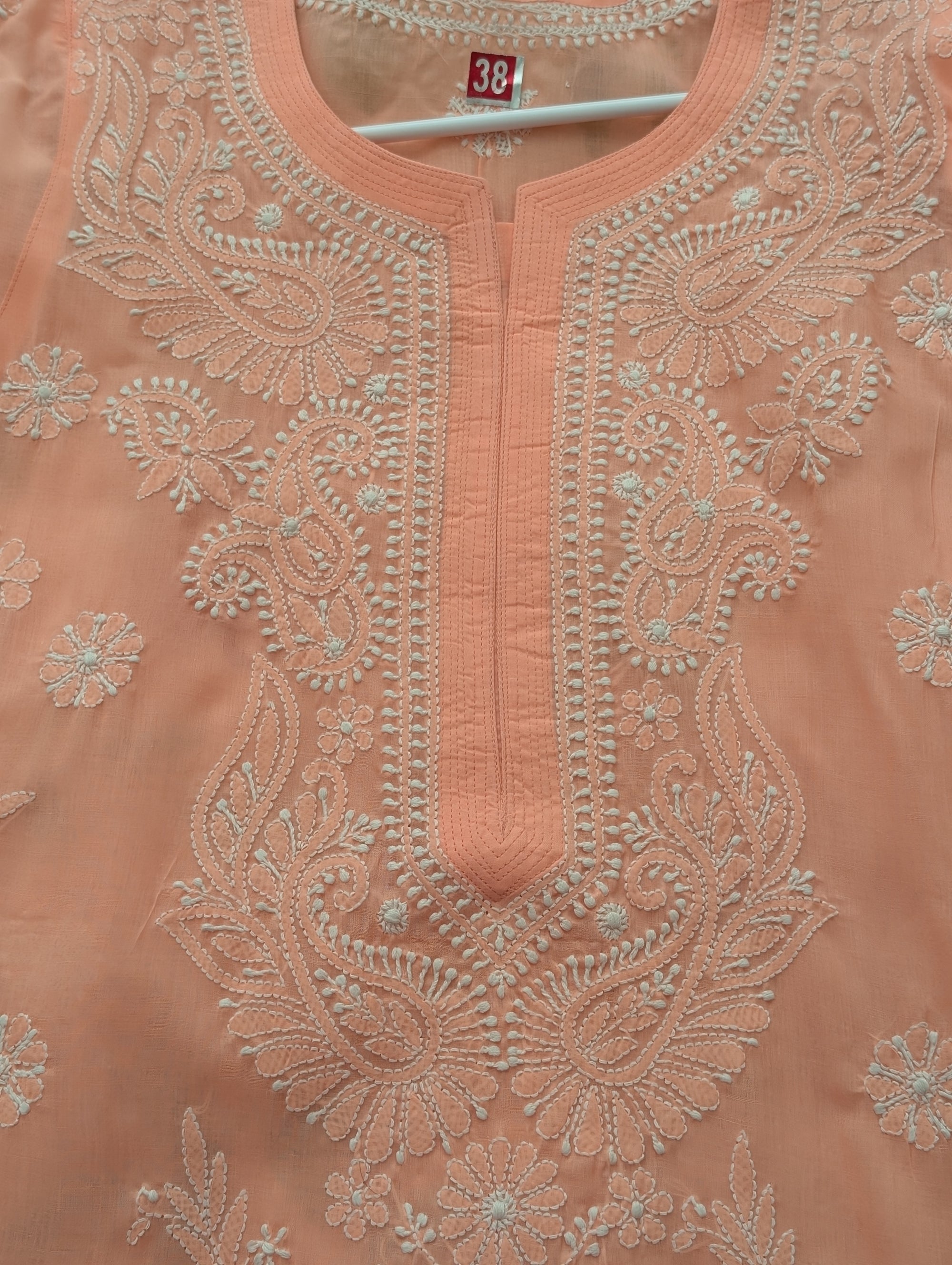 Pastel Peach Chikankari Long Kurti