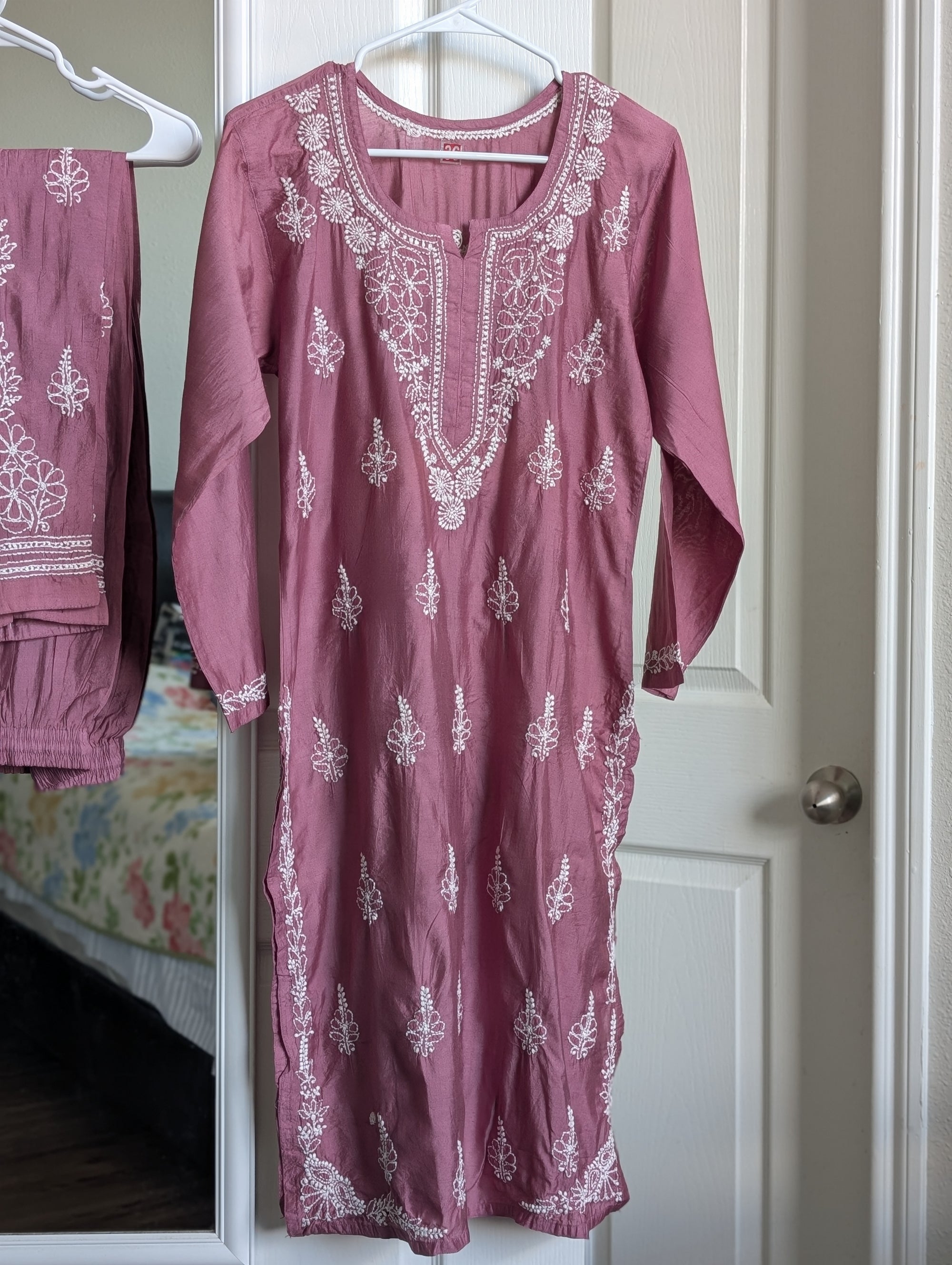 Chanderi Chikankari Kurti With matching Pants