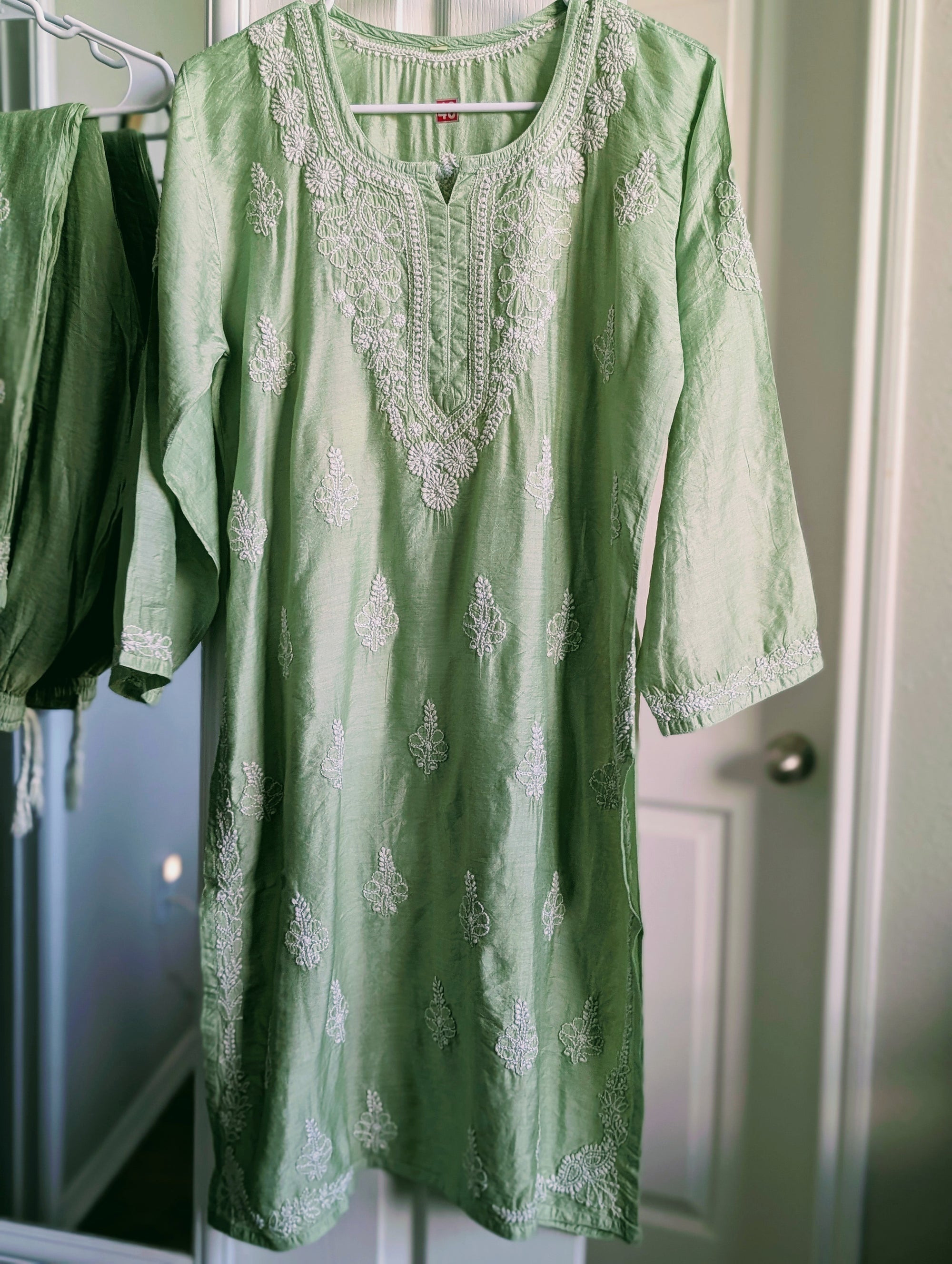 Chanderi Chikankari Kurti With matching Pants
