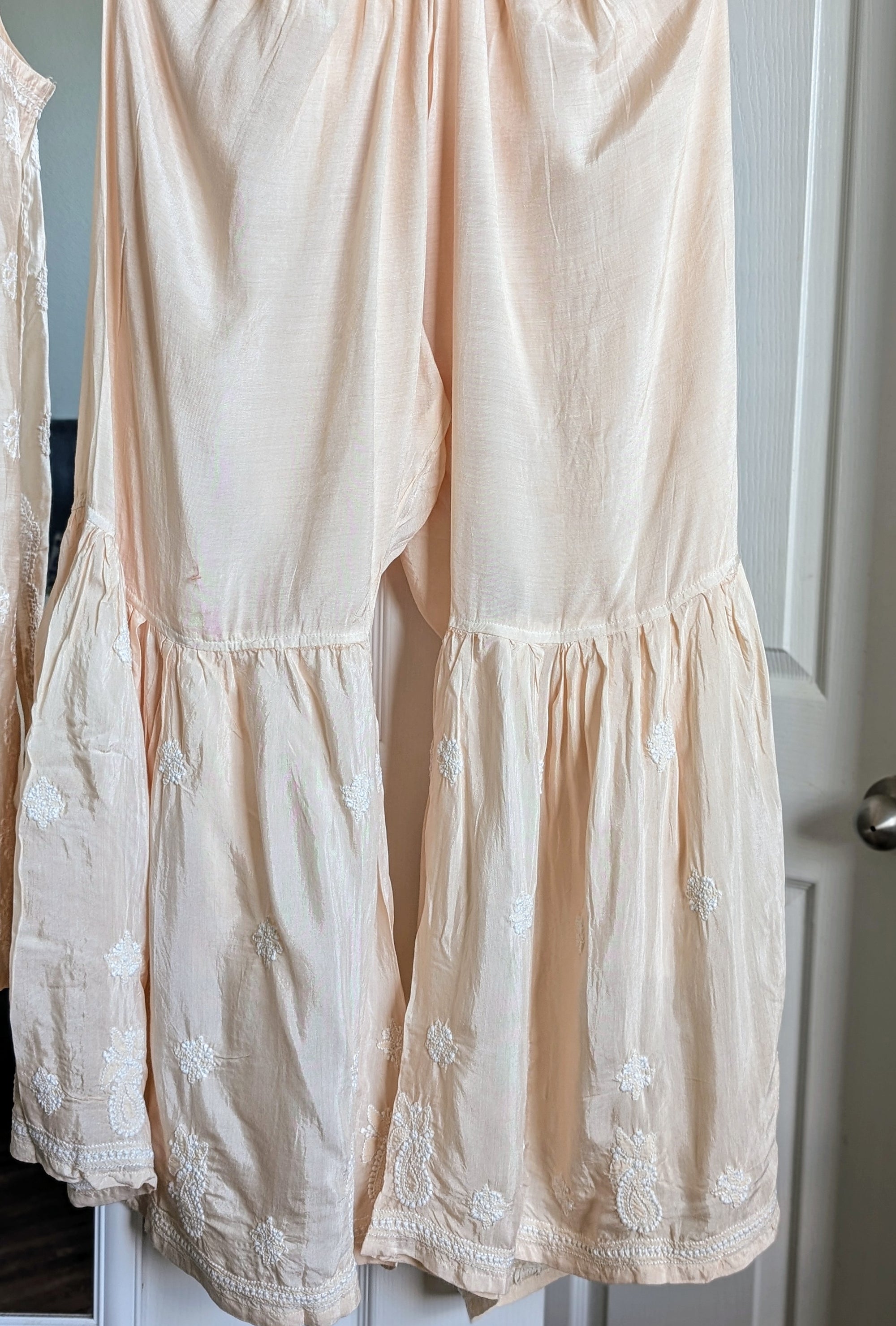 Chanderi Chikankari Spagetti top with Sharara and duppatta