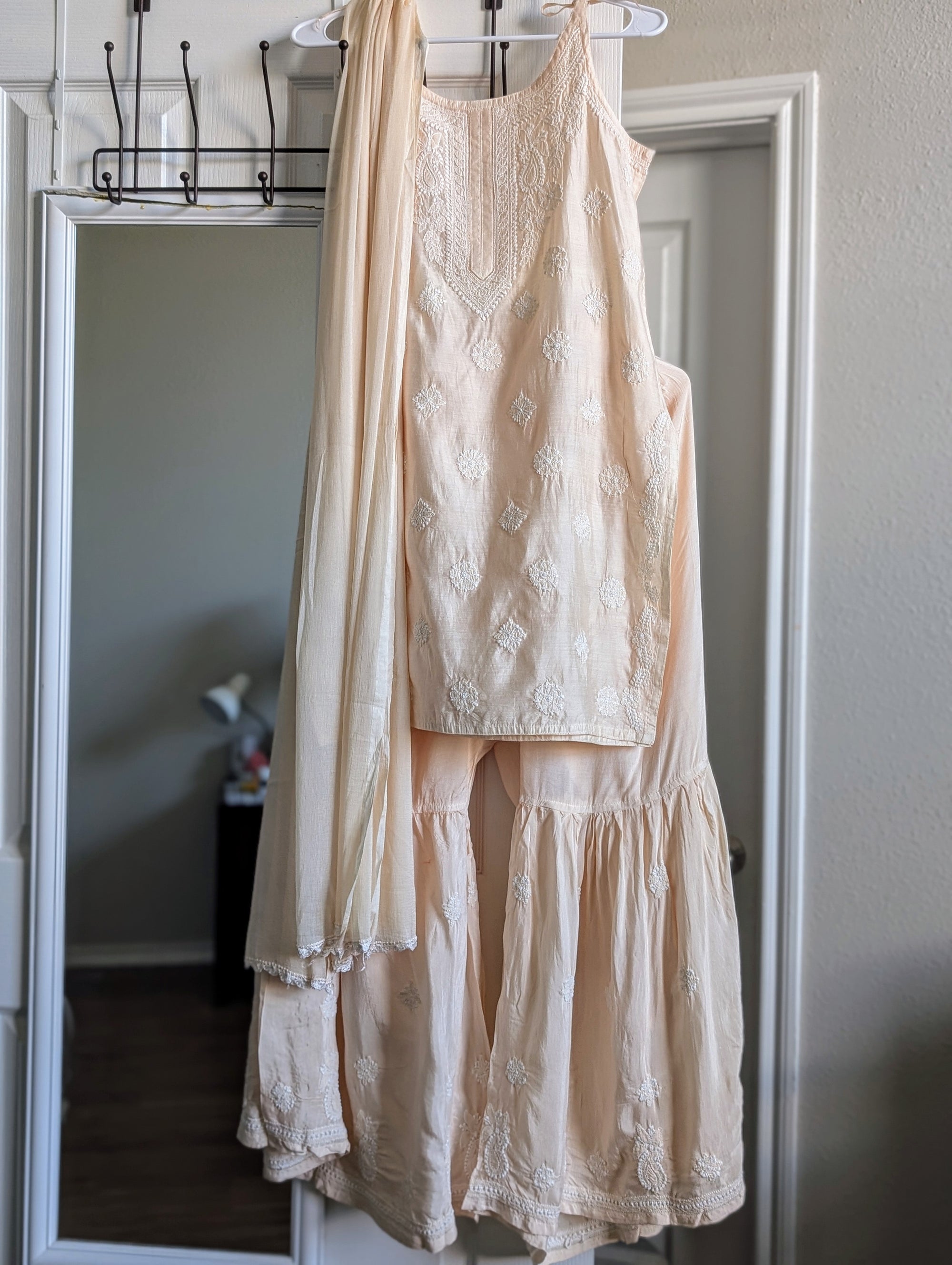 Chanderi Chikankari Spagetti top with Sharara and duppatta