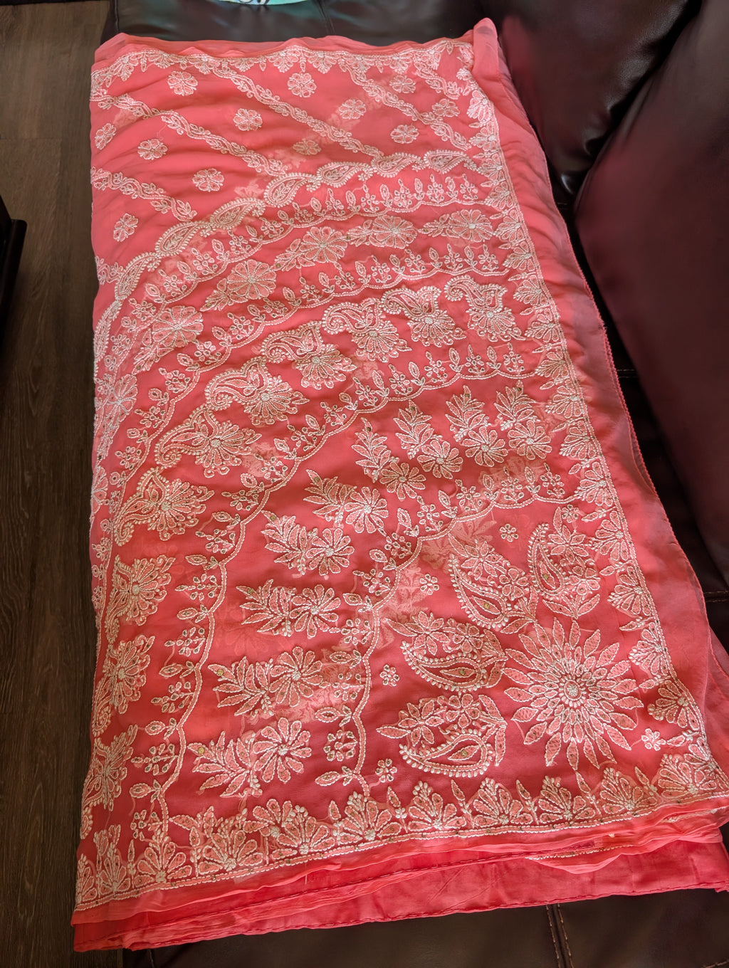 Coral Chikankari Saree