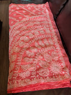 Coral Chikankari Saree