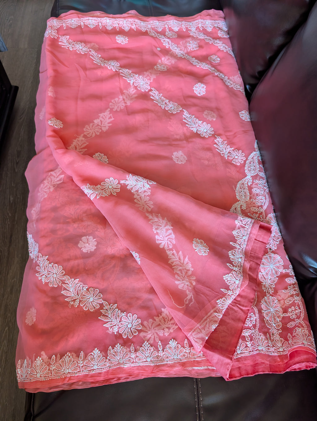 Coral Chikankari Saree