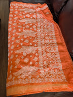 Orange Chikankari Georgette Saree