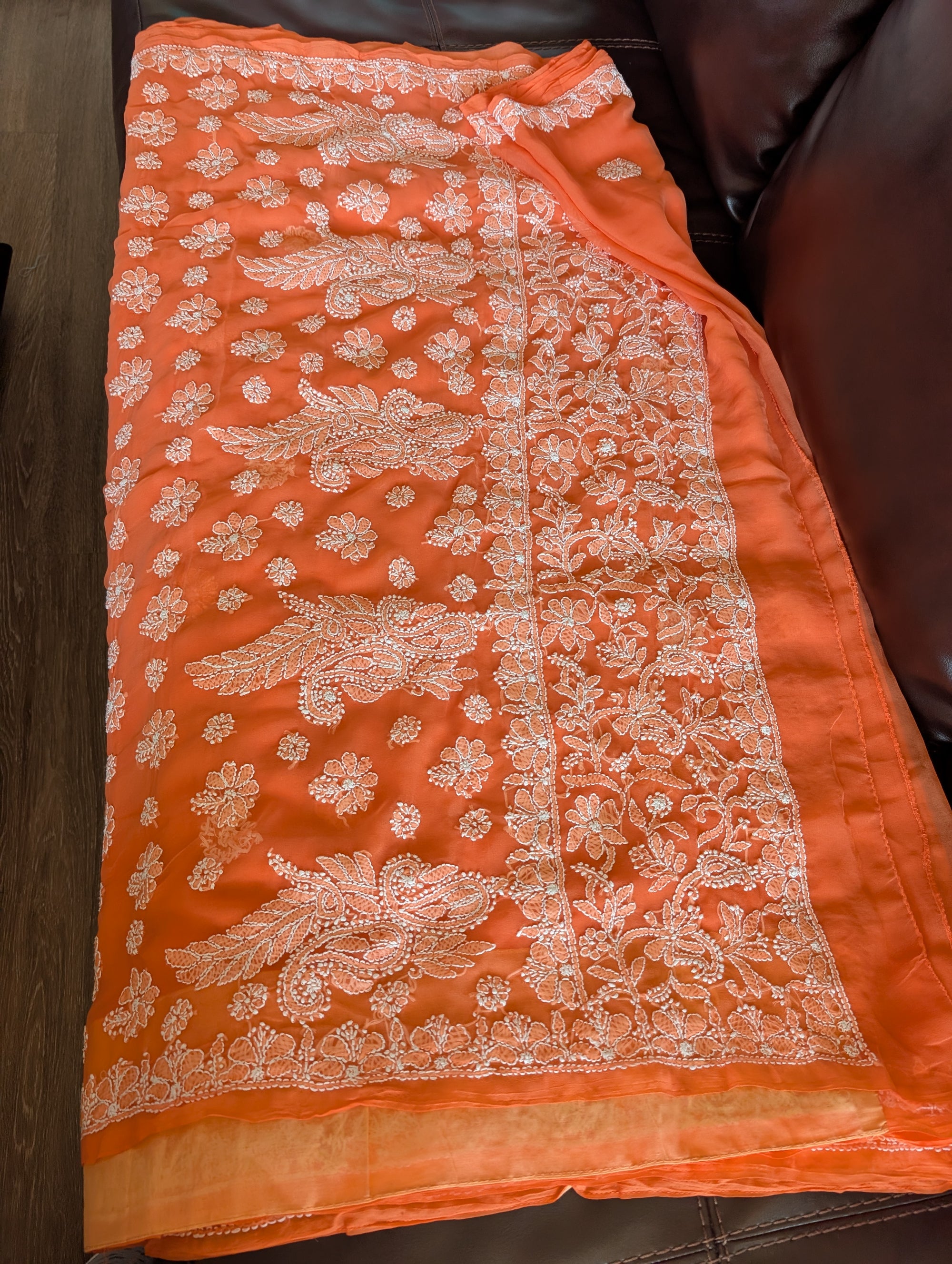 Orange Chikankari Georgette Saree