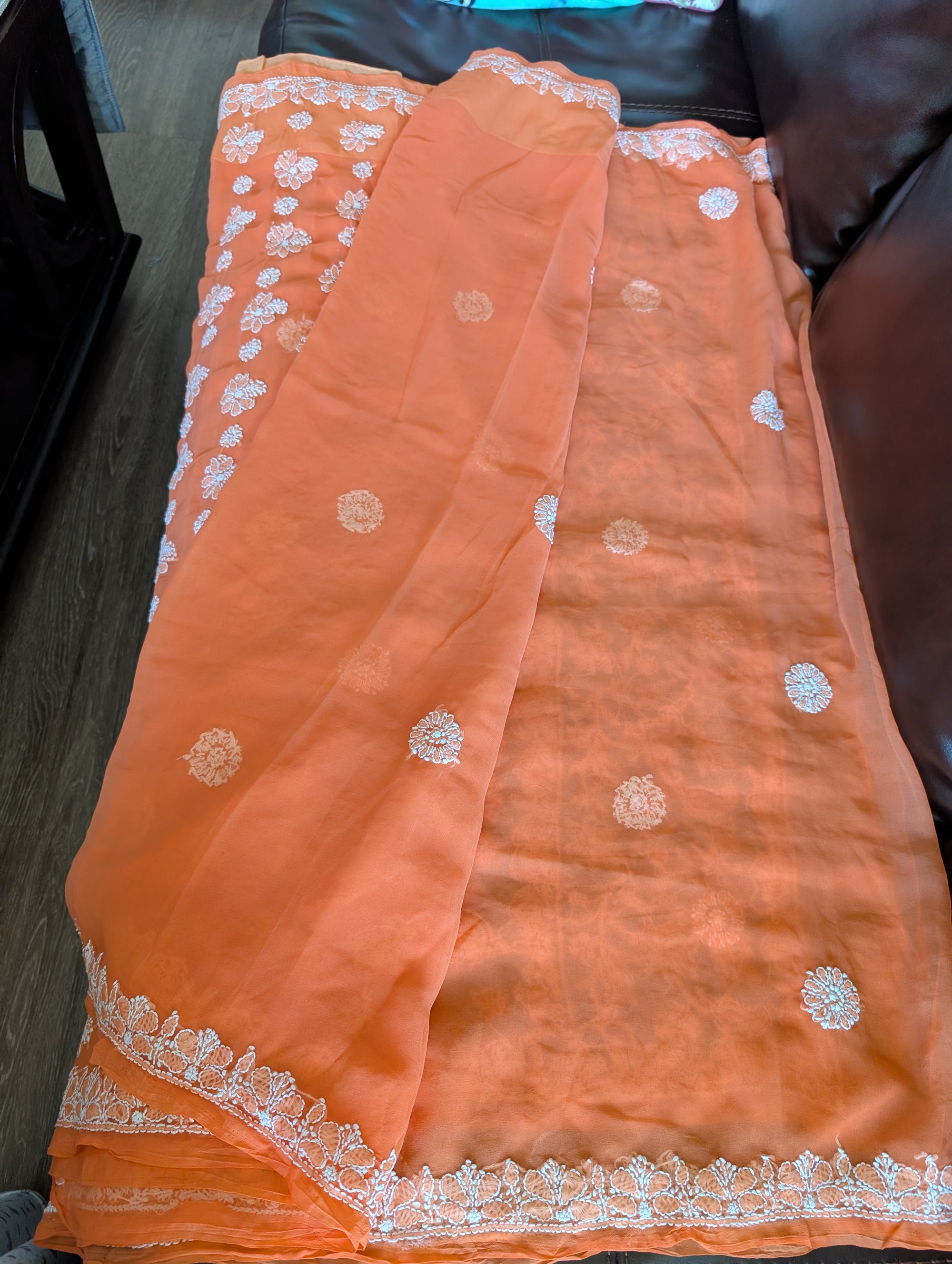 Orange Chikankari Georgette Saree