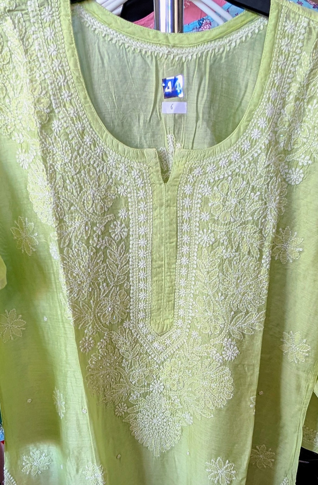 Chanderi Chikankari Kurti with Cut Daani work