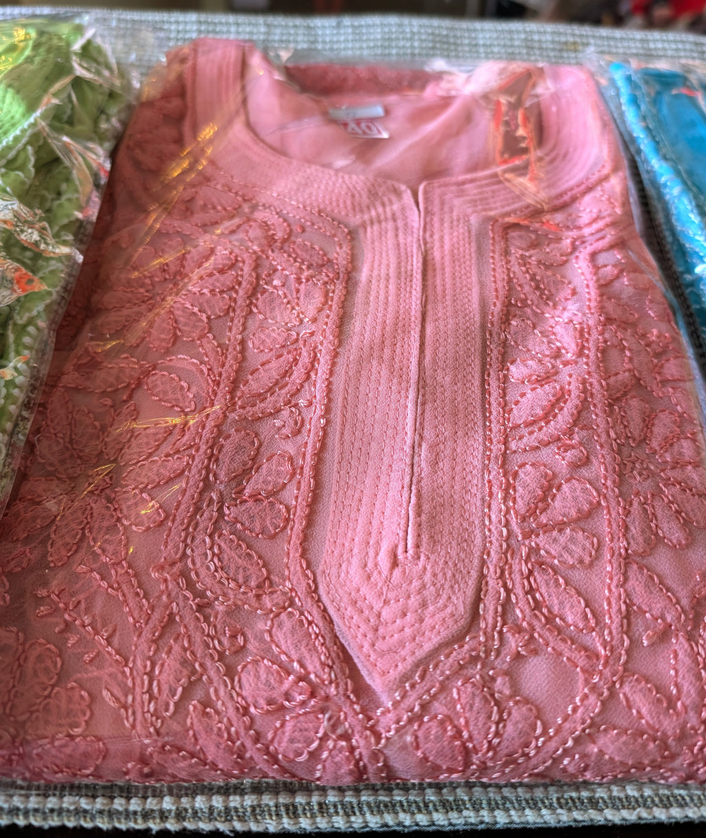 Georgette Chikankari Kurti with Shameez and silk thread