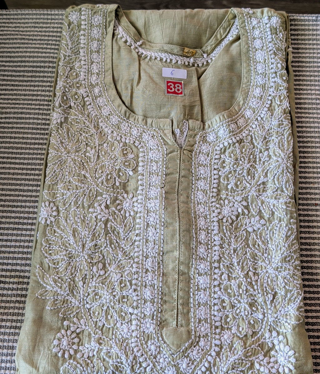 Chanderi Chikankari Kurti with Cut Daani work