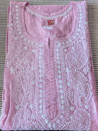 Chanderi Chikankari Kurti with Cut Daani work