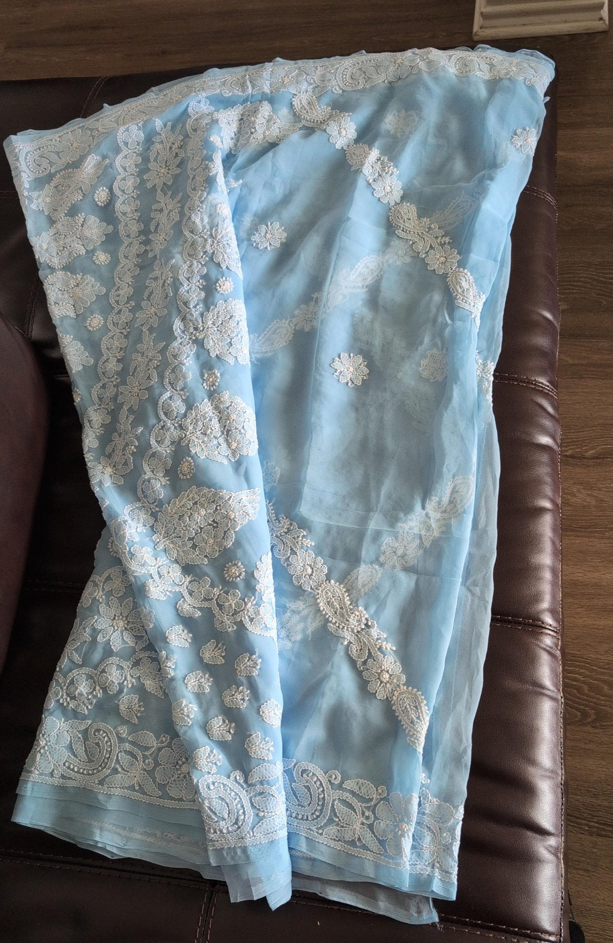 Blue Georgette Saree with heavy chinkari work