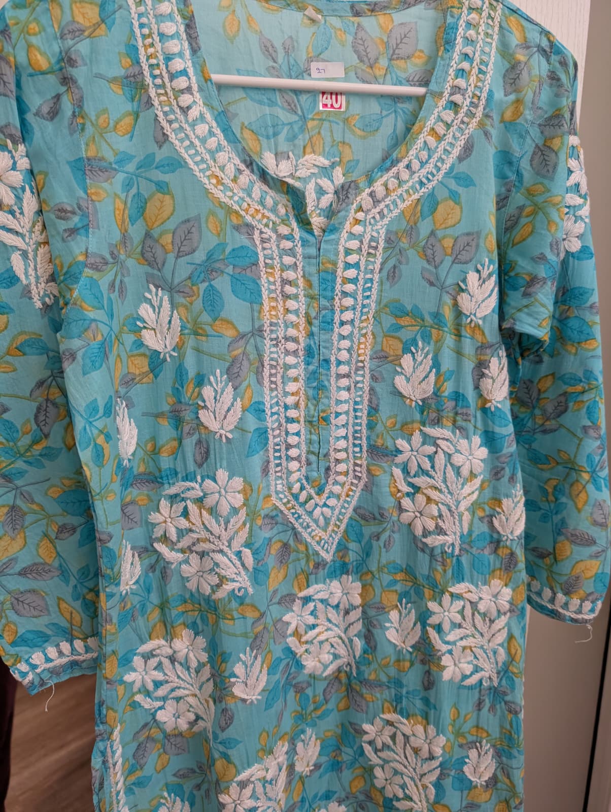 Printed Mul Cotton Chikankari Kurti with Palazzo
