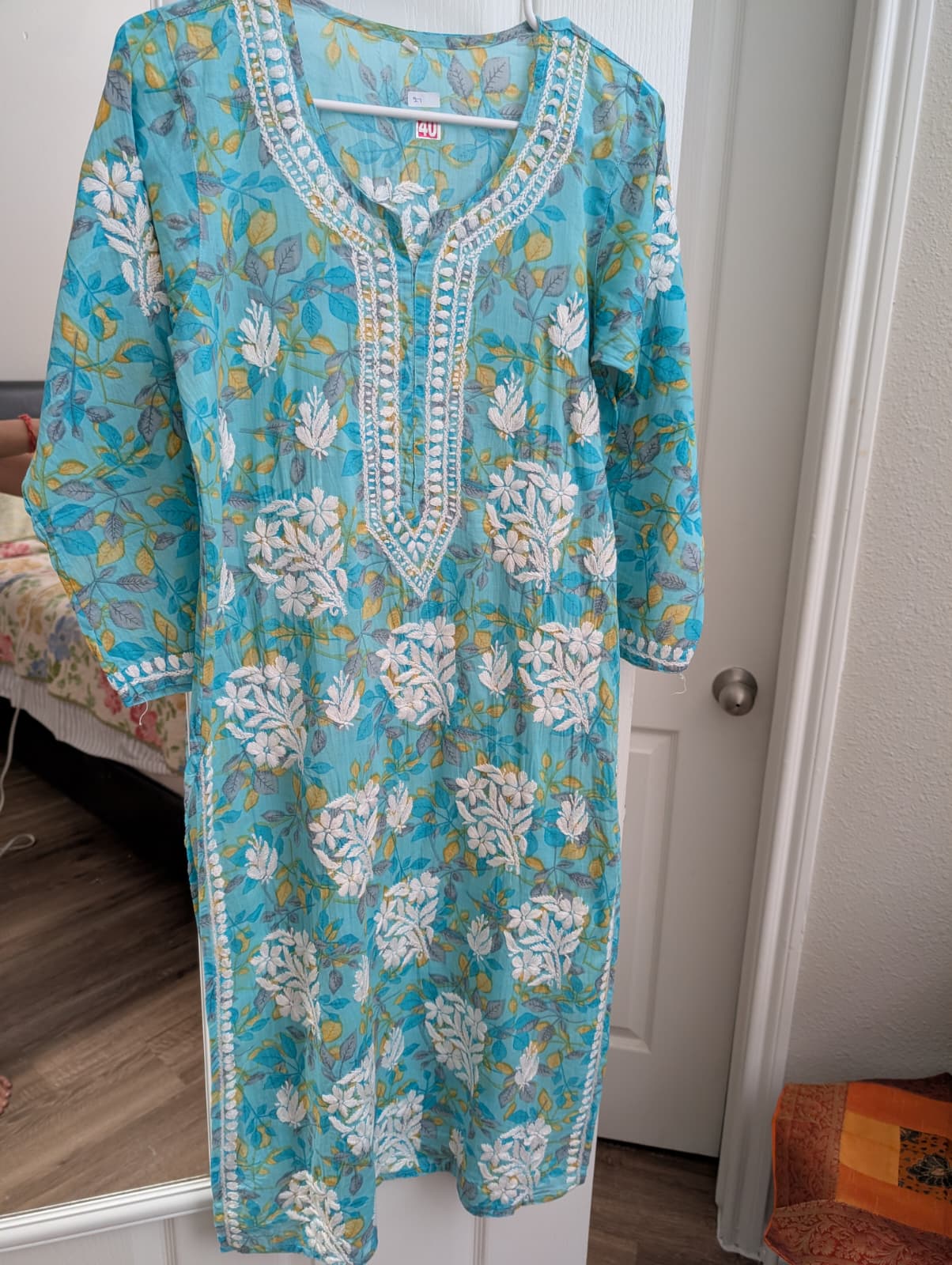 Printed Mul Cotton Chikankari Kurti with Palazzo