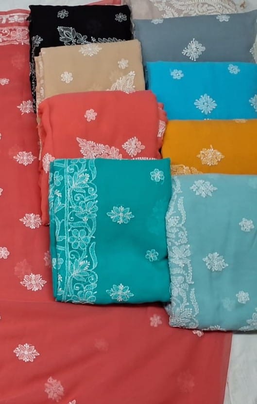 Bright Colorful Chikankari Sarees (Pre-order)