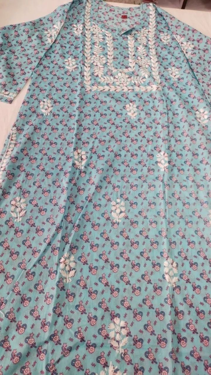 Printed Mul Cotton Chikankari Kurti