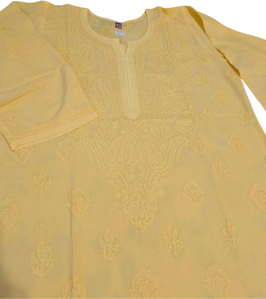 Mul Cotton Yellow Chikankari kurti