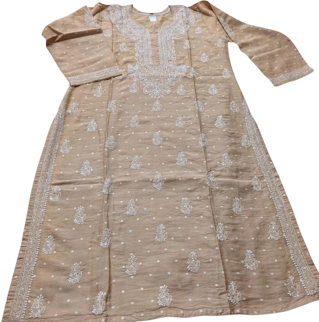 Golden Chanderi butti kurti set(with bottom)