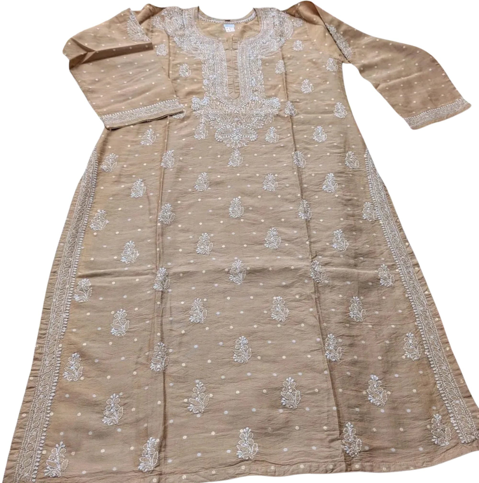 Golden Chanderi butti kurti set(with bottom)